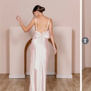 Revelry Blush Pink Satin Maxi Dress with Back Bow